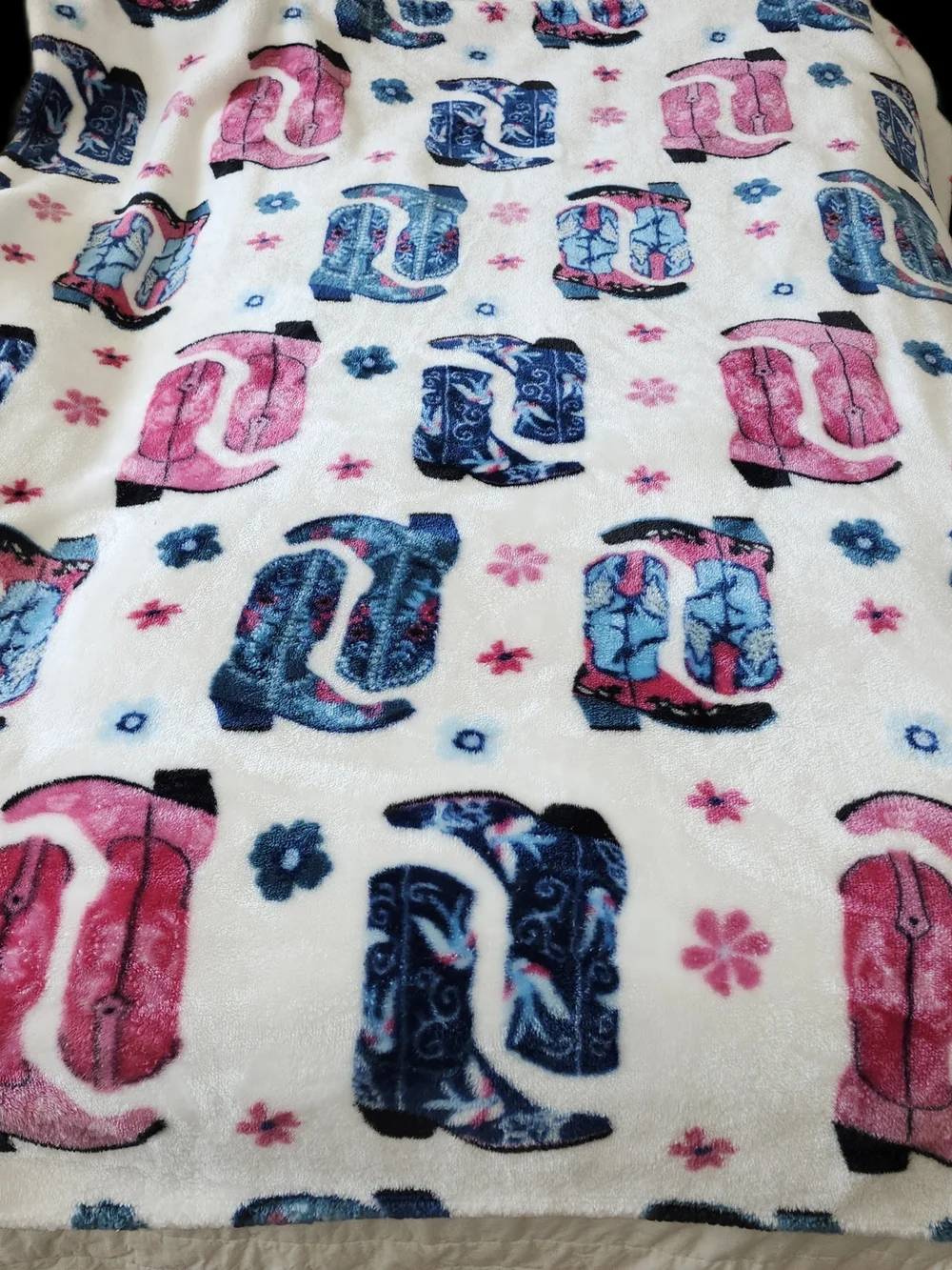 Western Cowgirl Cowboy Boots Plush Blanket Pink Teal Blue Floral Coquette Soft